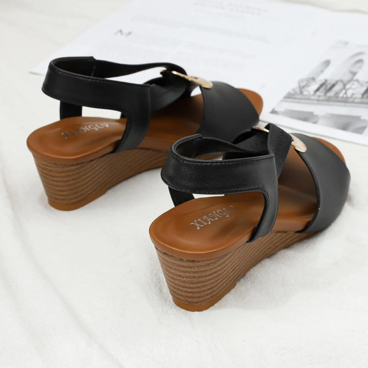 Sandal for Women Comfortable Casual Low Wedge Sandals Fashion Breathable Fish Mouth Cross Belt Platform Shoes Adjustable Back Ankle Strap Slides Walking Sandals All-Match Shoes
