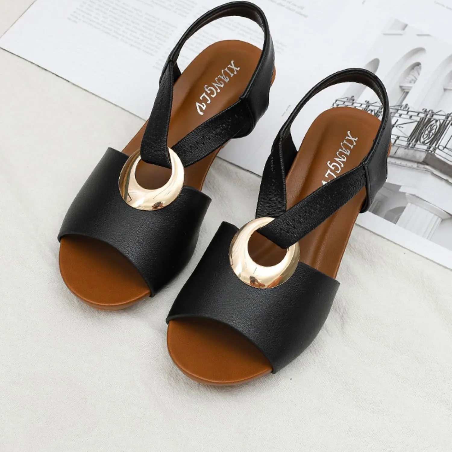 Sandal for Women Comfortable Casual Low Wedge Sandals Fashion Breathable Fish Mouth Cross Belt Platform Shoes Adjustable Back Ankle Strap Slides Walking Sandals All-Match Shoes