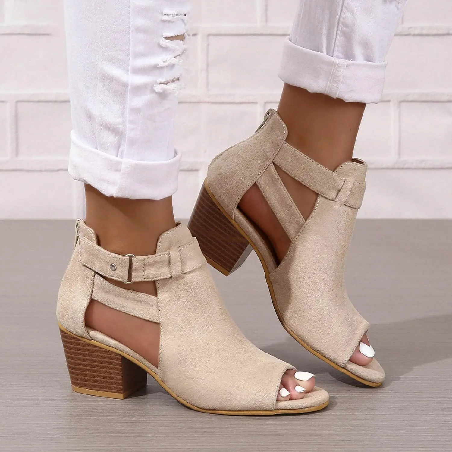 Sandal Heels Shoes for Women Sexy Women's Block Heels Boots Zip Back Ankle Tall High Heel for Women with Sexy