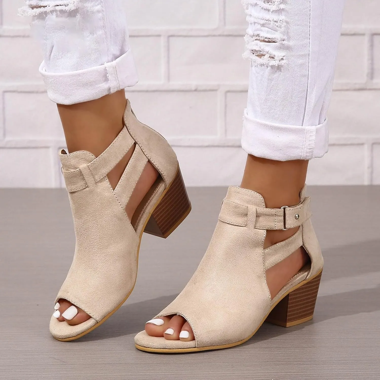 Sandal Heels Shoes for Women Sexy Women's Block Heels Boots Zip Back Ankle Tall High Heel for Women with Sexy