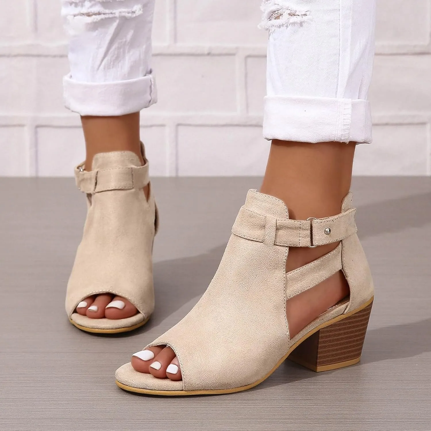 Sandal Heels Shoes for Women Sexy Women's Block Heels Boots Zip Back Ankle Tall High Heel for Women with Sexy