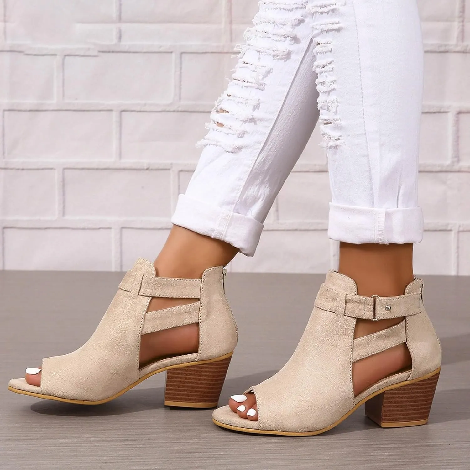 Sandal Heels Shoes for Women Sexy Women's Block Heels Boots Zip Back Ankle Tall High Heel for Women with Sexy