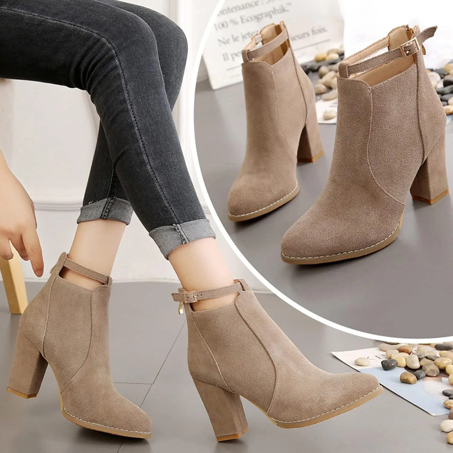 SBGMoSJ Black Wedge Ankle Boots for Women White Ankle Boots Wide Foot Womens Brown Ankle Boots Comfortable Ankle Leather Cowboy Boots for Women Dark Brown Ankle Boot Women Comfort