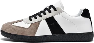 SECHRITE Women's Retro Fashion Sneakers Gum Sole Classic Tennis Genuine Leather Suede Skate Shoes Casual Walking Shoes Lace-up Trendy Sneakers