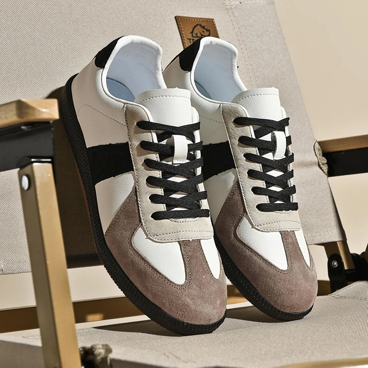 SECHRITE Women's Retro Fashion Sneakers Gum Sole Classic Tennis Genuine Leather Suede Skate Shoes Casual Walking Shoes Lace-up Trendy Sneakers