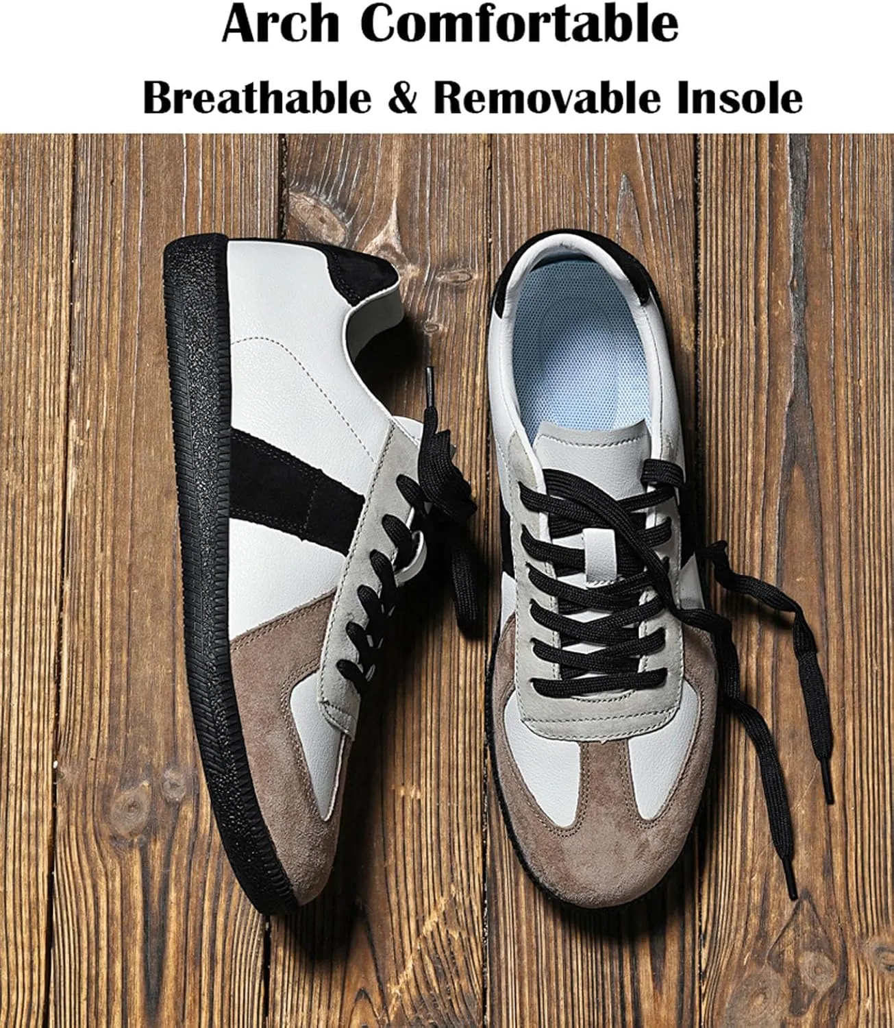 SECHRITE Women's Retro Fashion Sneakers Gum Sole Classic Tennis Genuine Leather Suede Skate Shoes Casual Walking Shoes Lace-up Trendy Sneakers