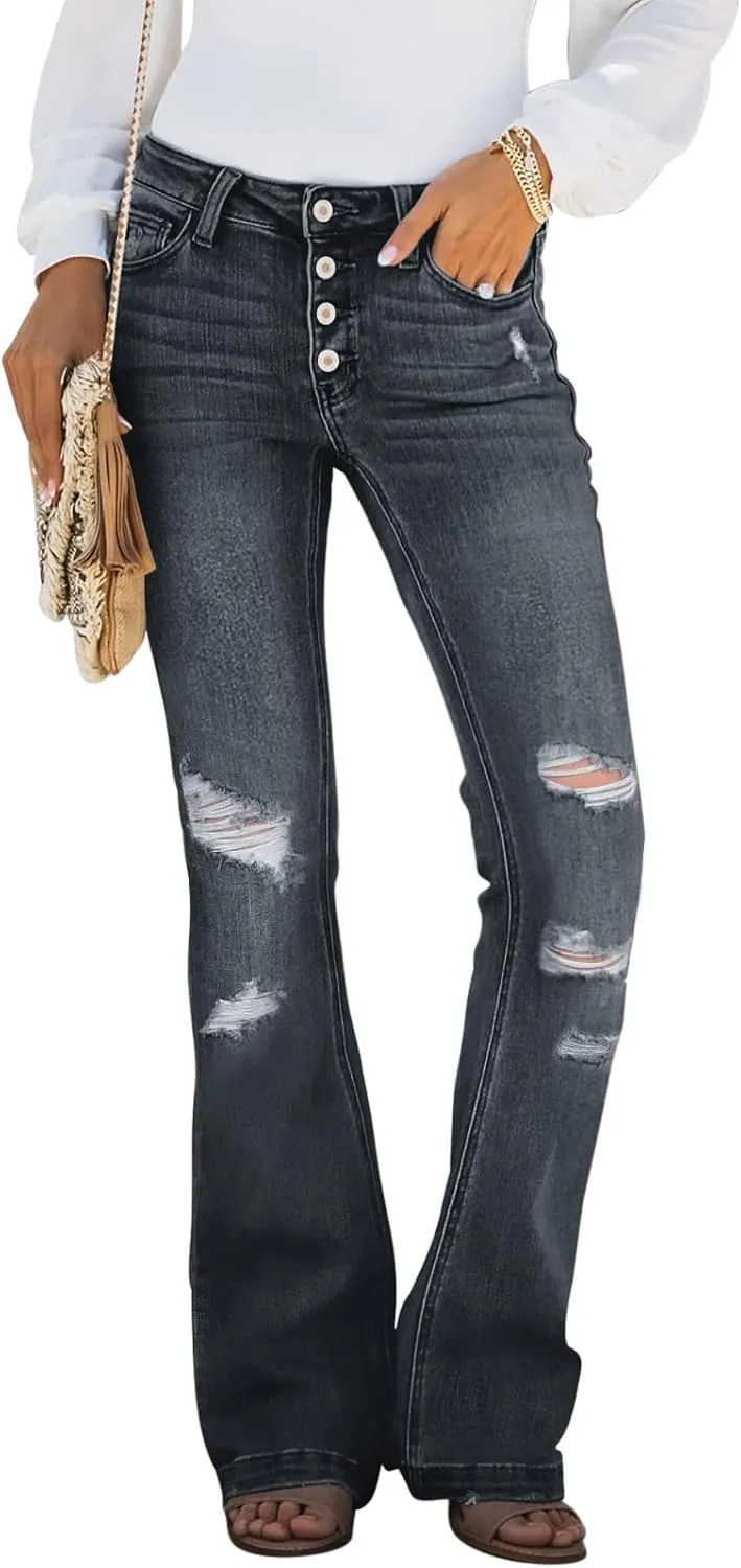 Sidefeel Women's High Waisted Bell Bottom Bootcut Jeans Flared Wide Leg Denim Pants