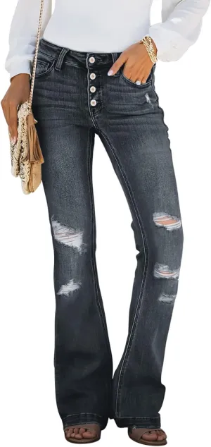 Sidefeel Women's High Waisted Bell Bottom Bootcut Jeans Flared Wide Leg Denim Pants