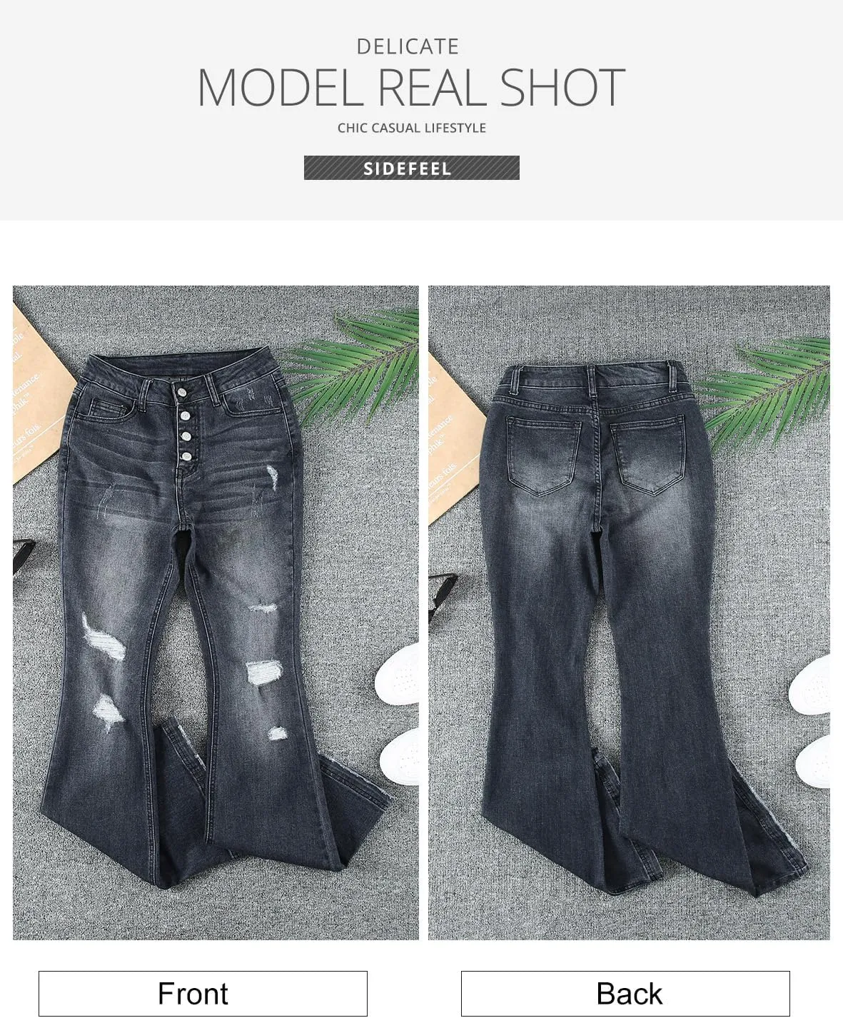 Sidefeel Women's High Waisted Bell Bottom Bootcut Jeans Flared Wide Leg Denim Pants