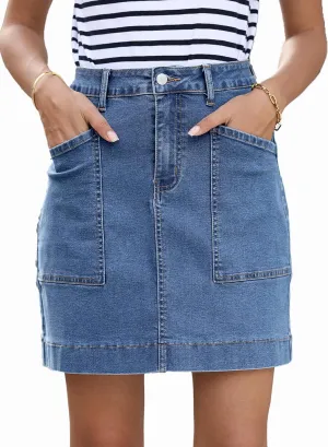 Sidefeel Women's Jean Skirt High Waisted Stretch Casual Summer Mini Skort Zimbaplatinum Denim Skirt with Pockets
