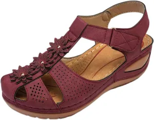 Slide Sandals Women Comfortable Closed Toe Wedge Sandals Orthotic Hollow Out Slingback Non Slip Yoga Mat Shoes Flower Design Summer Beach Shoes with Adjustable Ankle Strap