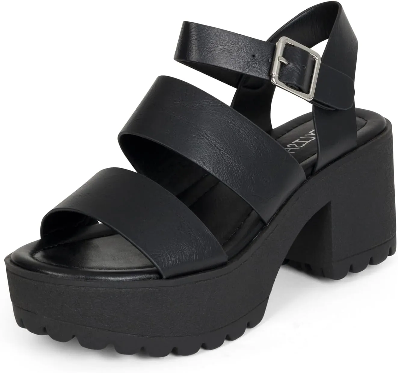 STYLISH S MARIA-S - Womens Open Toe Double Band Chunky Block Heel Lug Sole Platform Sandals With Adjustable Ankle Buckle