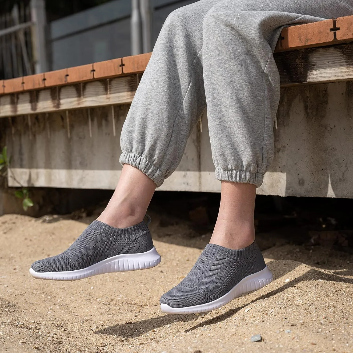 TIOSEBON Women's Walking Sock Shoes Elastic Knit Lightweight Slip on Breathable Yoga Sneakers