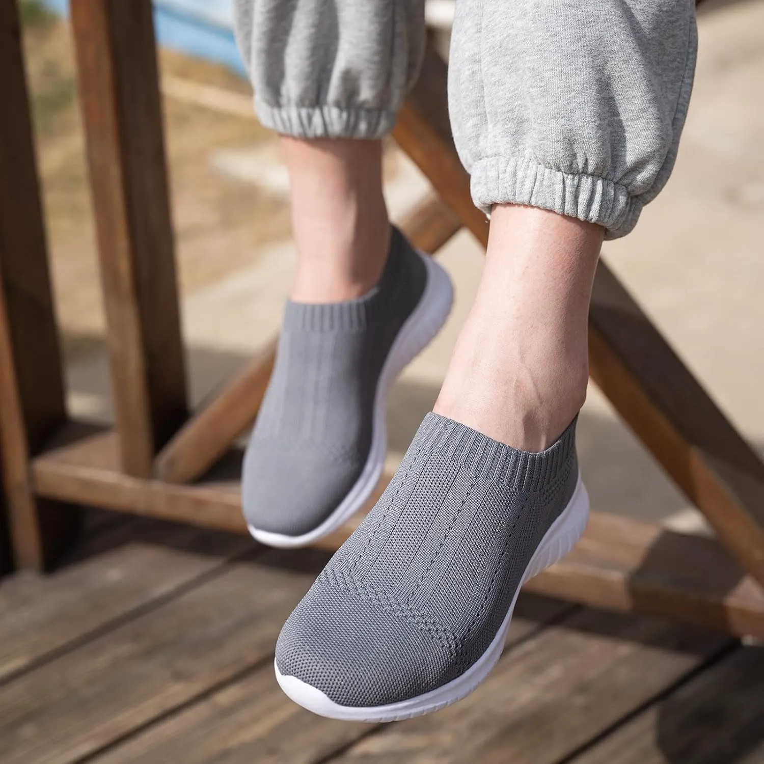 TIOSEBON Women's Walking Sock Shoes Elastic Knit Lightweight Slip on Breathable Yoga Sneakers