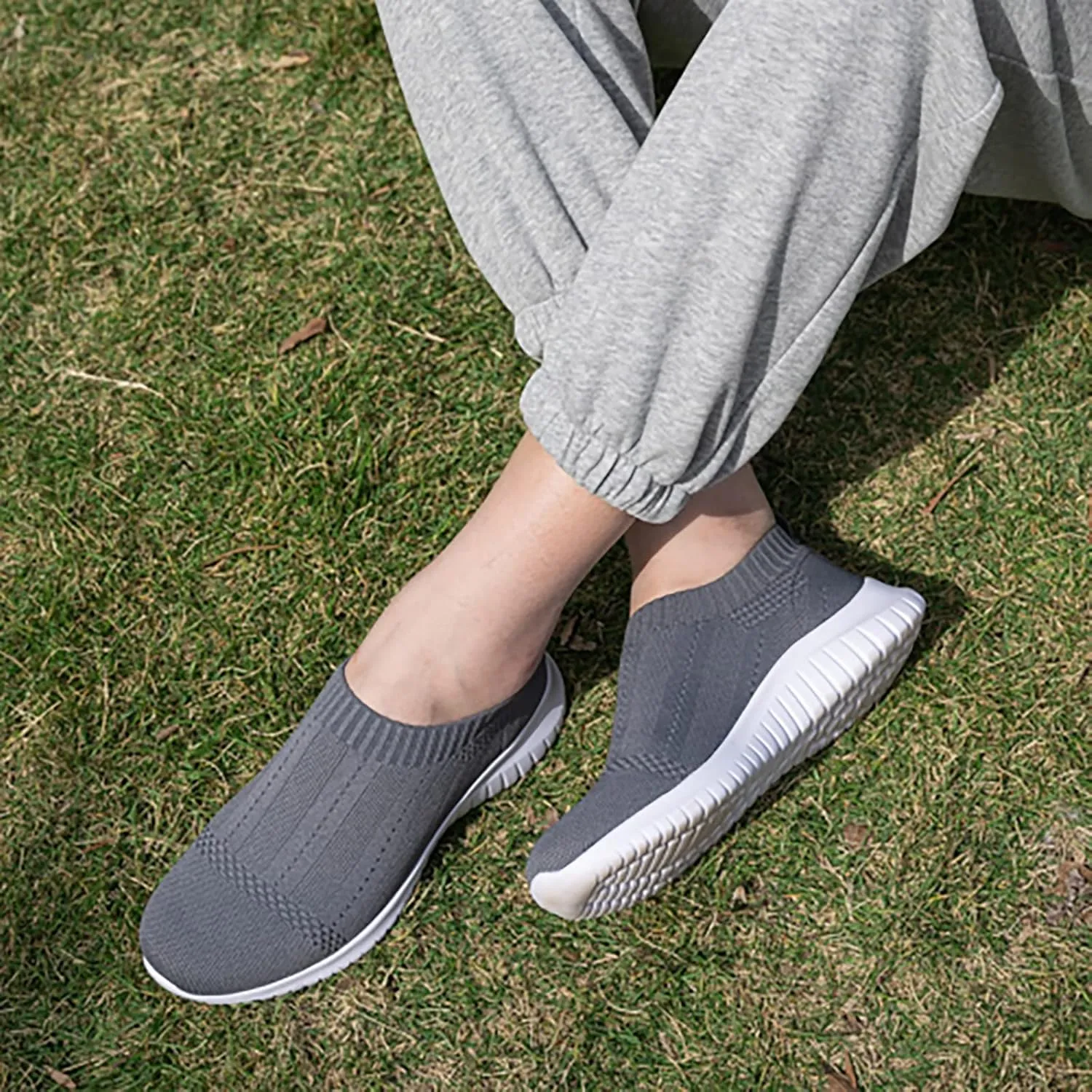 TIOSEBON Women's Walking Sock Shoes Elastic Knit Lightweight Slip on Breathable Yoga Sneakers