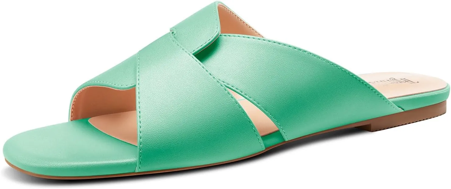 TNYNFBEB Womens Low Heel Peep Open Square Toe Sandals Flats Shoes Slingback Slip-on Party Basic Classic Summer 0.4 Inches Heels
