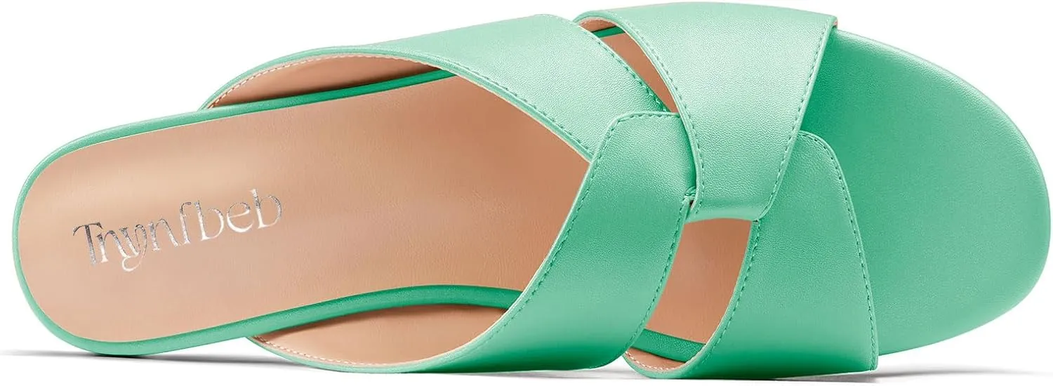 TNYNFBEB Womens Low Heel Peep Open Square Toe Sandals Flats Shoes Slingback Slip-on Party Basic Classic Summer 0.4 Inches Heels