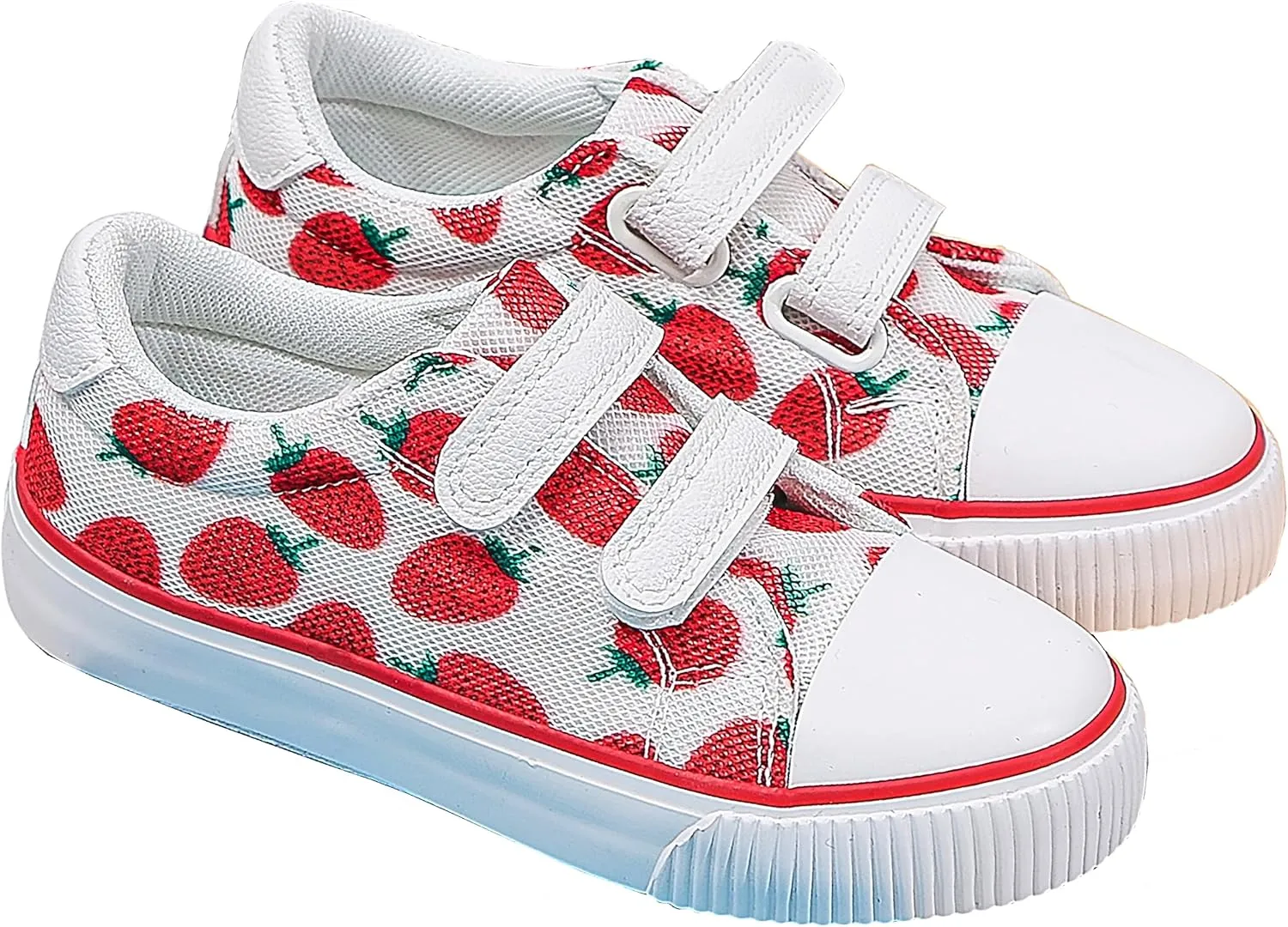 Toddler Canvas Shoes Sneakers Girls Boys with Dual Hook and Loops Breathable Kids Canvas Shoes Strawberry Fruit