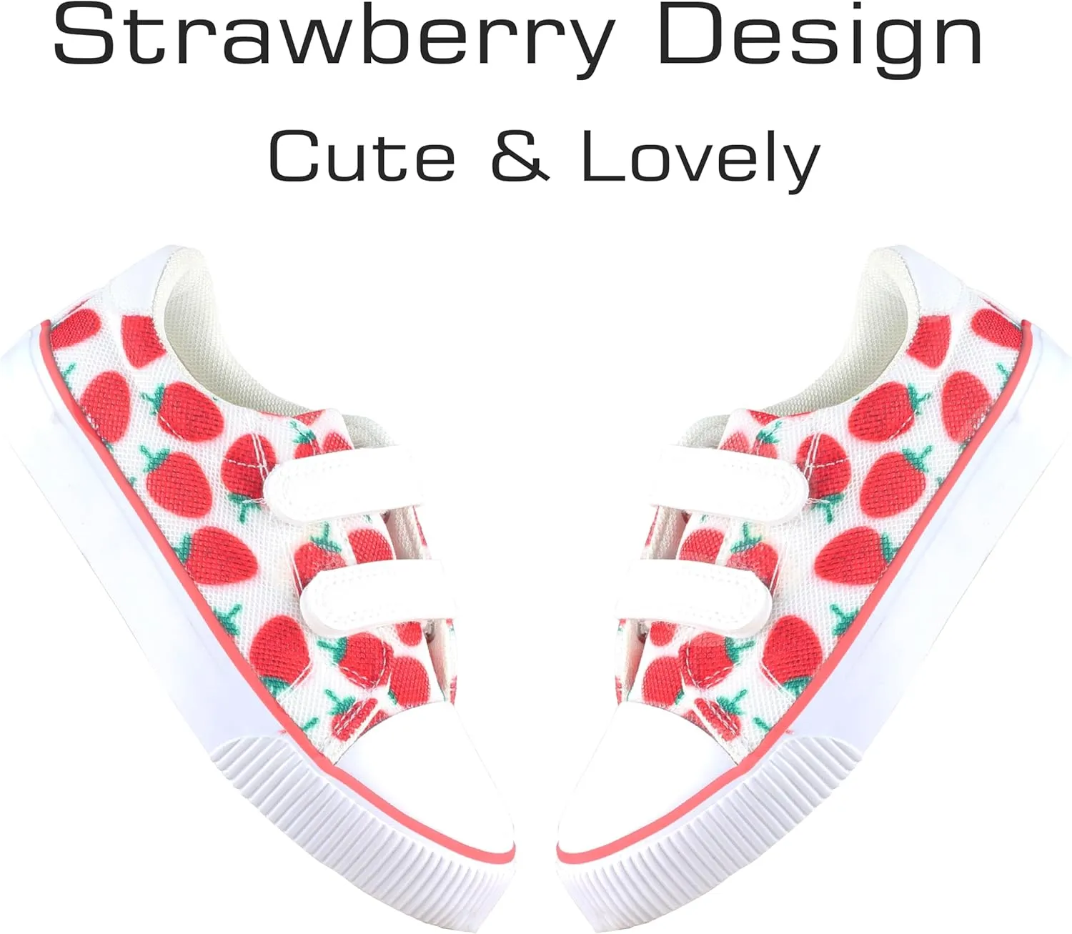 Toddler Canvas Shoes Sneakers Girls Boys with Dual Hook and Loops Breathable Kids Canvas Shoes Strawberry Fruit