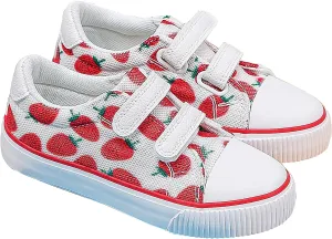 Toddler Canvas Shoes Sneakers Girls Boys with Dual Hook and Loops Breathable Kids Canvas Shoes Strawberry Fruit