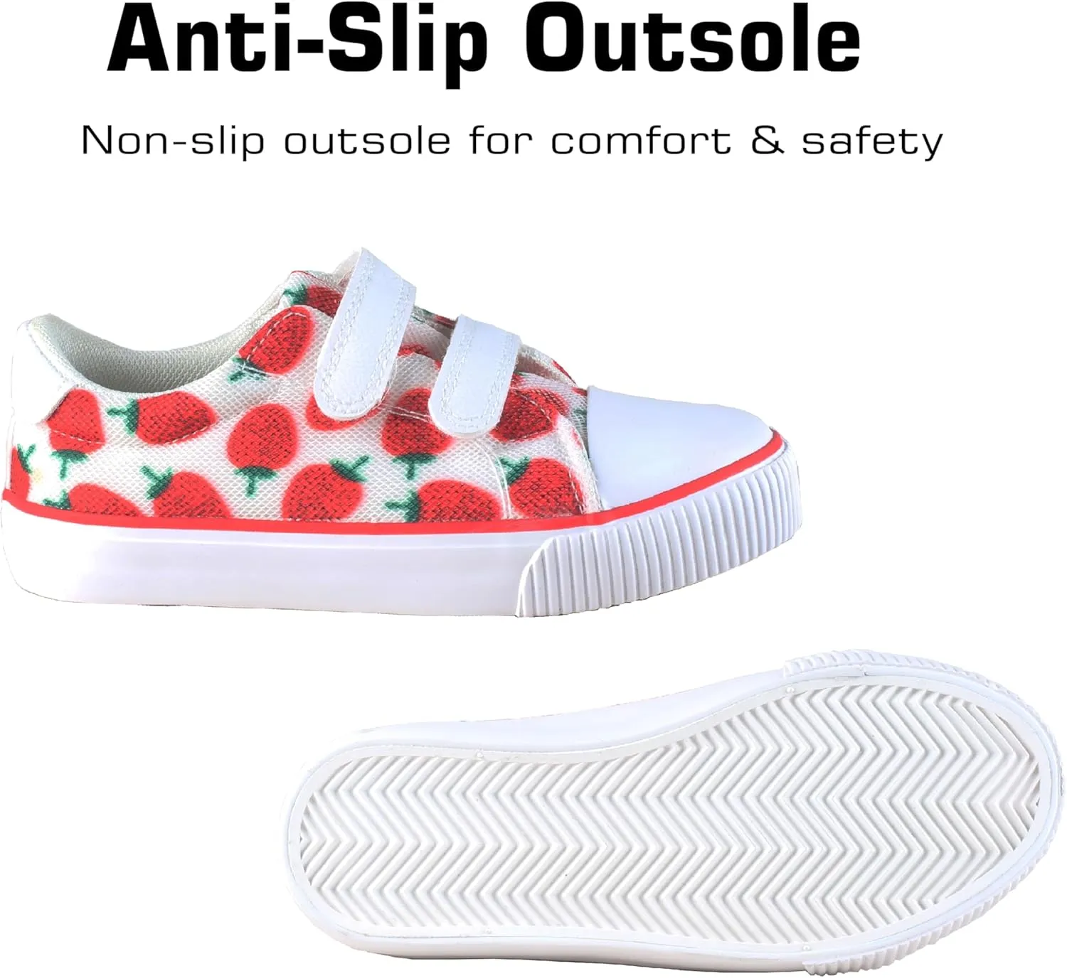 Toddler Canvas Shoes Sneakers Girls Boys with Dual Hook and Loops Breathable Kids Canvas Shoes Strawberry Fruit