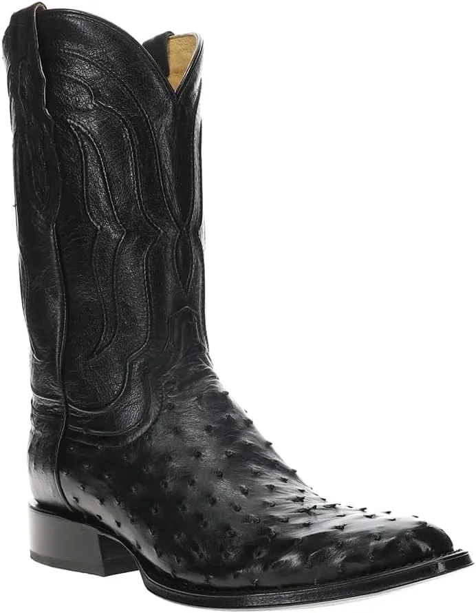 Tony Lama Mens Canonero Full Quill Ostrich Round Toe Pull On Dress Boots Mid Calf - Black