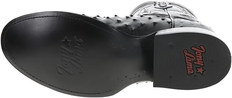 Tony Lama Mens Canonero Full Quill Ostrich Round Toe Pull On Dress Boots Mid Calf - Black