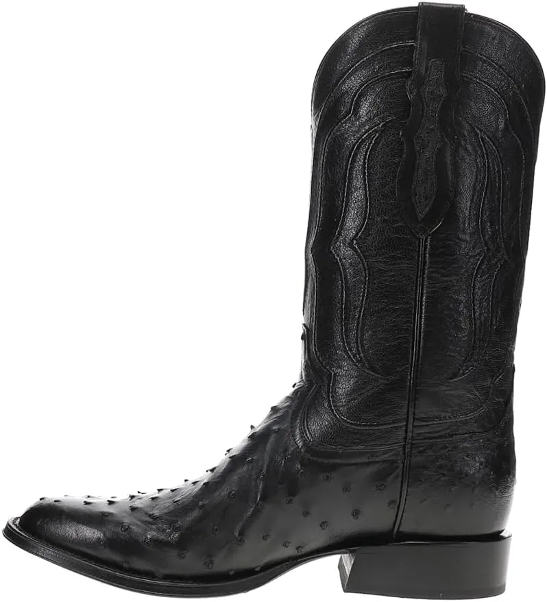 Tony Lama Mens Canonero Full Quill Ostrich Round Toe Pull On Dress Boots Mid Calf - Black
