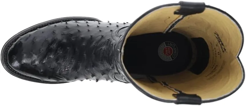 Tony Lama Mens Canonero Full Quill Ostrich Round Toe Pull On Dress Boots Mid Calf - Black