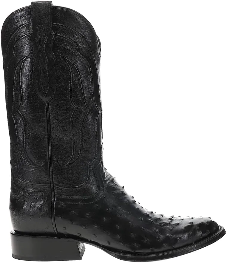 Tony Lama Mens Canonero Full Quill Ostrich Round Toe Pull On Dress Boots Mid Calf - Black