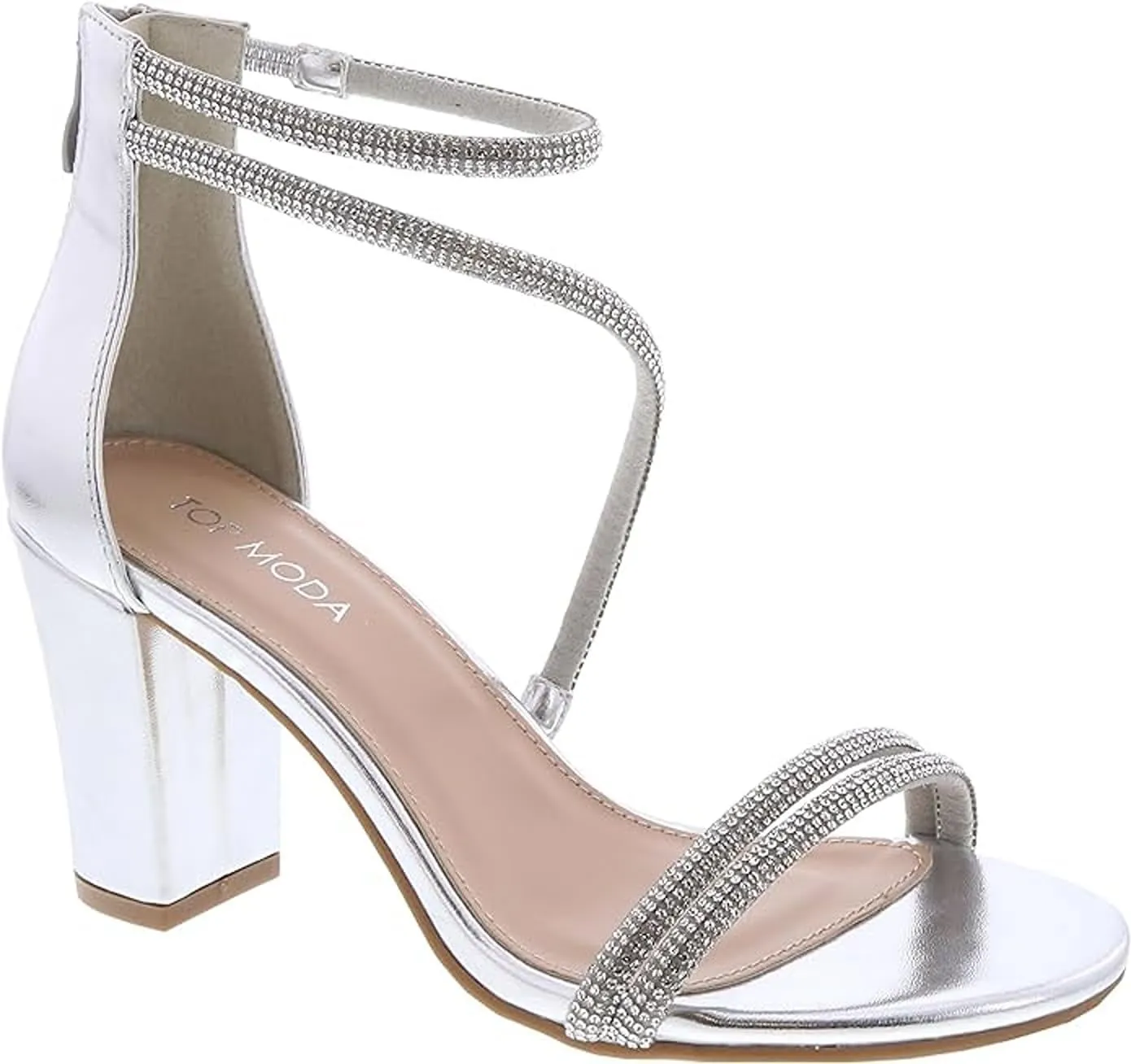 TOP Moda Women's Ankle Strap Open Toe Dressy Formal Strappy Rhinestone Chunky Heel Sandals, 6