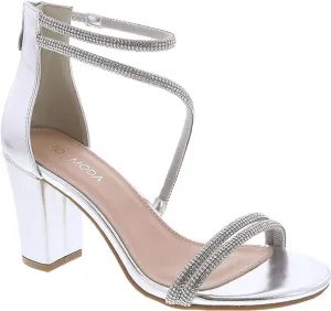 TOP Moda Women's Ankle Strap Open Toe Dressy Formal Strappy Rhinestone Chunky Heel Sandals, 6