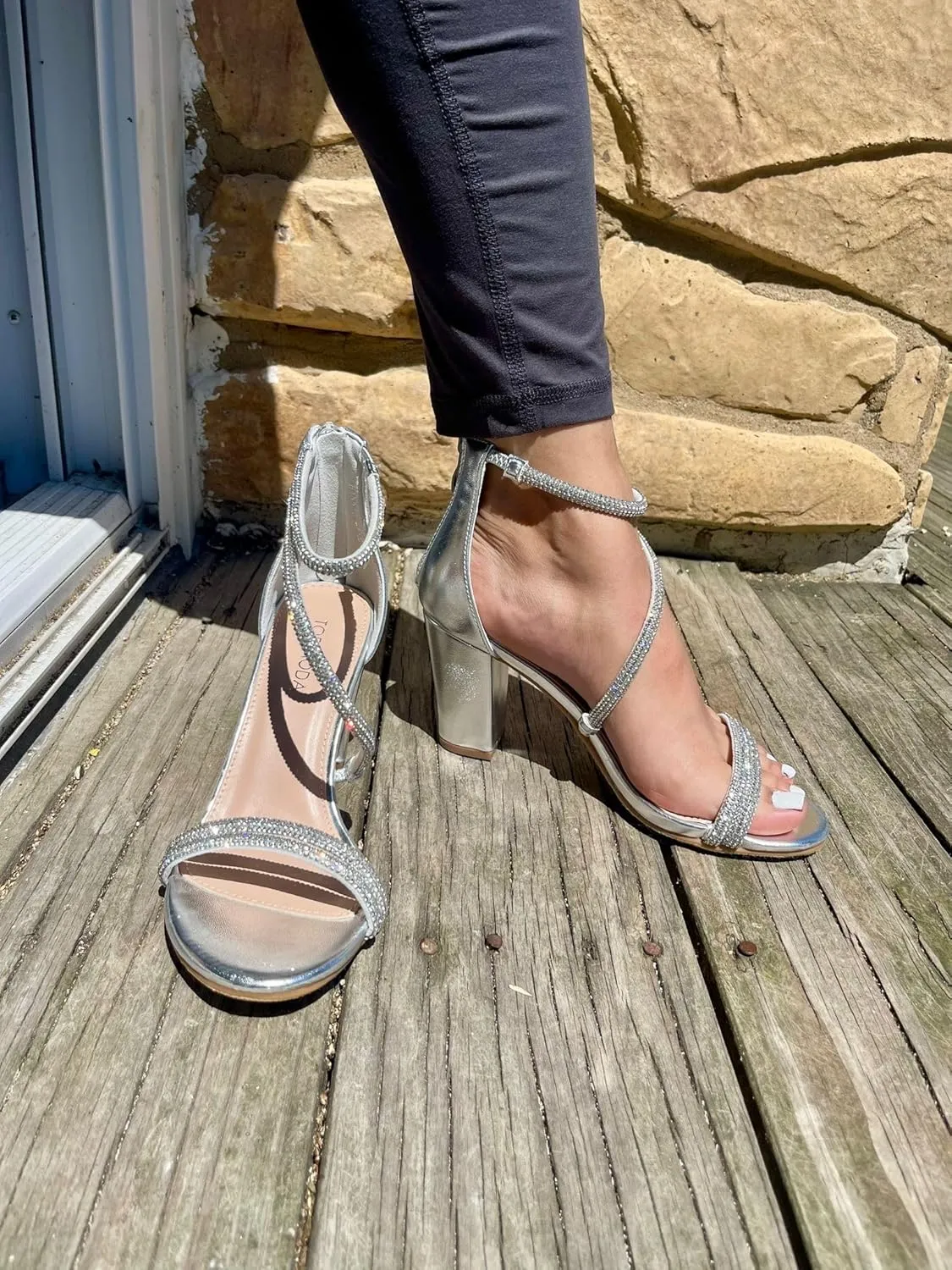 TOP Moda Women's Ankle Strap Open Toe Dressy Formal Strappy Rhinestone Chunky Heel Sandals, 6