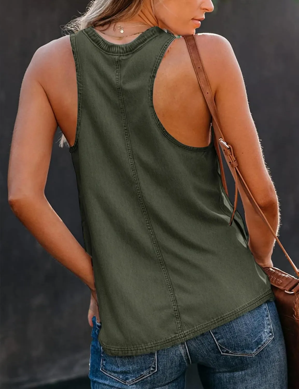 Uincloset Women's Summer Sleeveless V Neck Denim Tank Tops Casual Loose Button Down Shirts