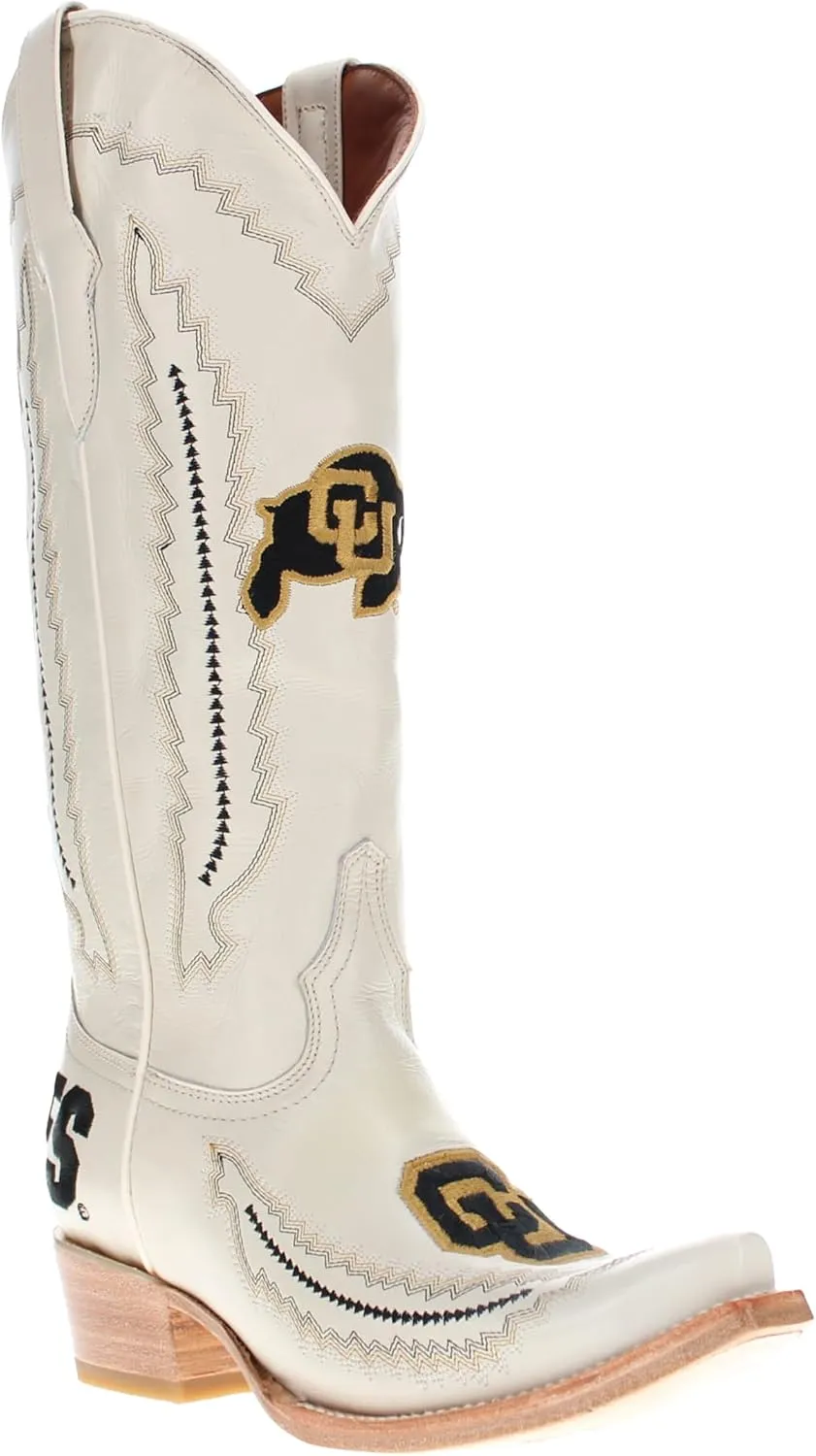 Vaccari Women's Naomi Genuine Leather Collegiate Embroidery Snip Toe Cowgirl Boots