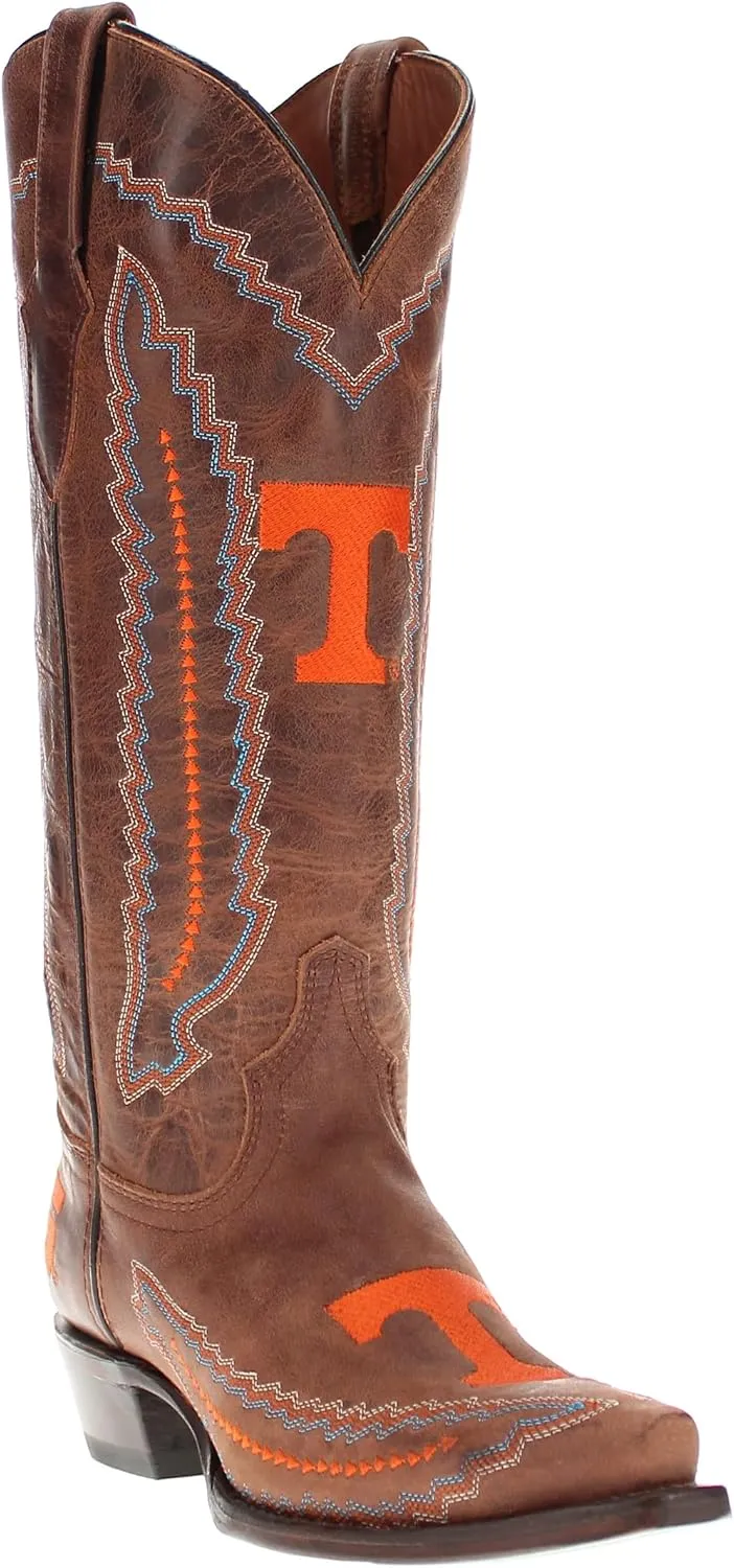 Vaccari Women's Naomi Genuine Leather Collegiate Embroidery Snip Toe Cowgirl Boots