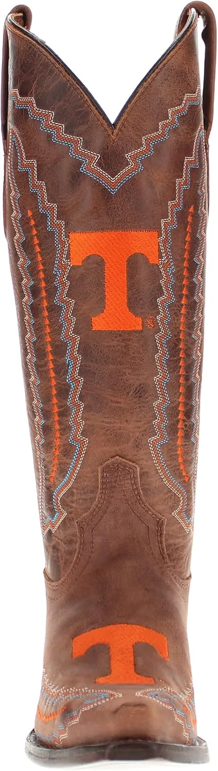 Vaccari Women's Naomi Genuine Leather Collegiate Embroidery Snip Toe Cowgirl Boots