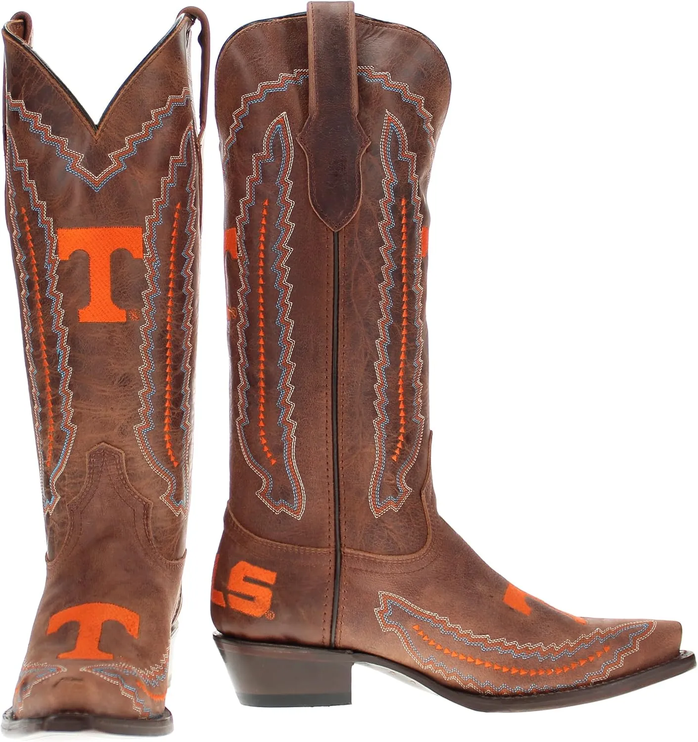Vaccari Women's Naomi Genuine Leather Collegiate Embroidery Snip Toe Cowgirl Boots