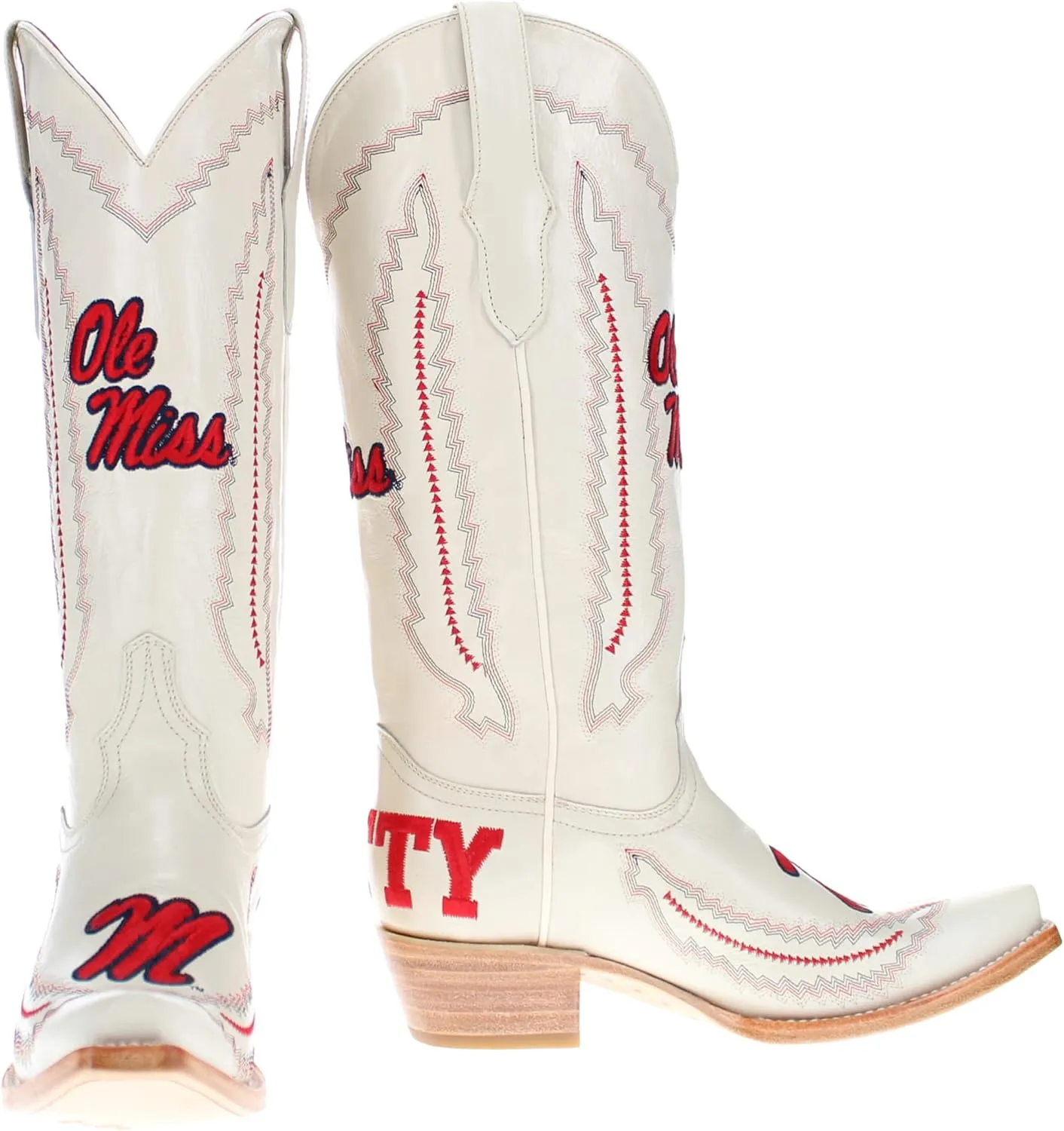 Vaccari Women's Naomi Genuine Leather Collegiate Embroidery Snip Toe Cowgirl Boots