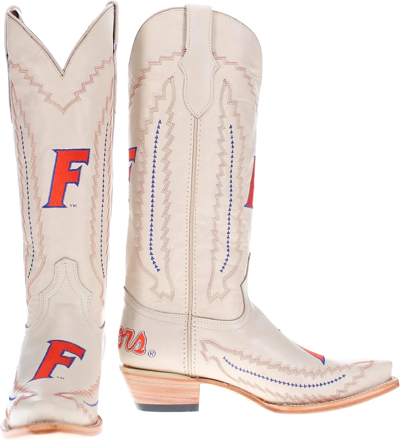 Vaccari Women's Naomi Genuine Leather Collegiate Embroidery Snip Toe Cowgirl Boots