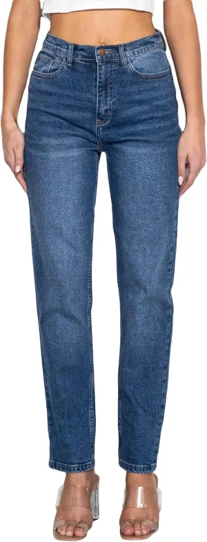 Vibrant Women’s Loose Mom Jeans – 90’s Vibe High Waisted Casual Rolled Hem Crop Stretch Denim Pants