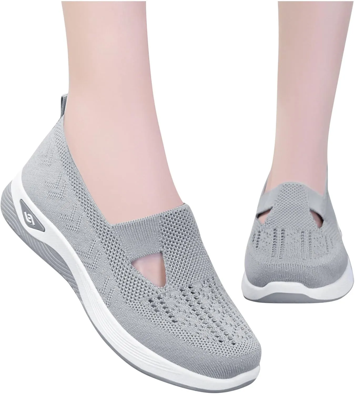 Walking Shoes Women Slip On Air Cushion Comfort Athletic Shoes Elastic Knit Lightweight Mesh Breathable Yoga Sneakers