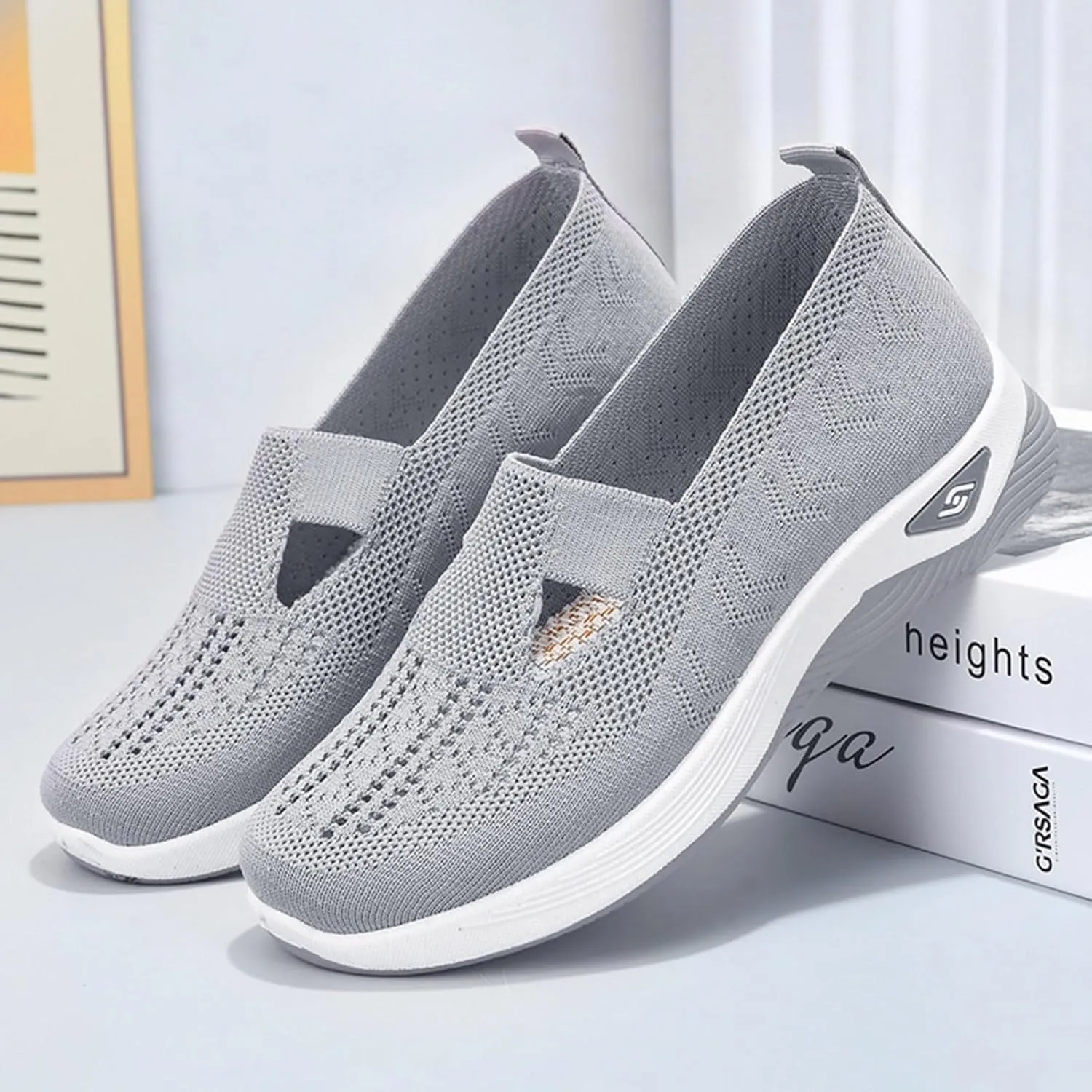 Walking Shoes Women Slip On Air Cushion Comfort Athletic Shoes Elastic Knit Lightweight Mesh Breathable Yoga Sneakers