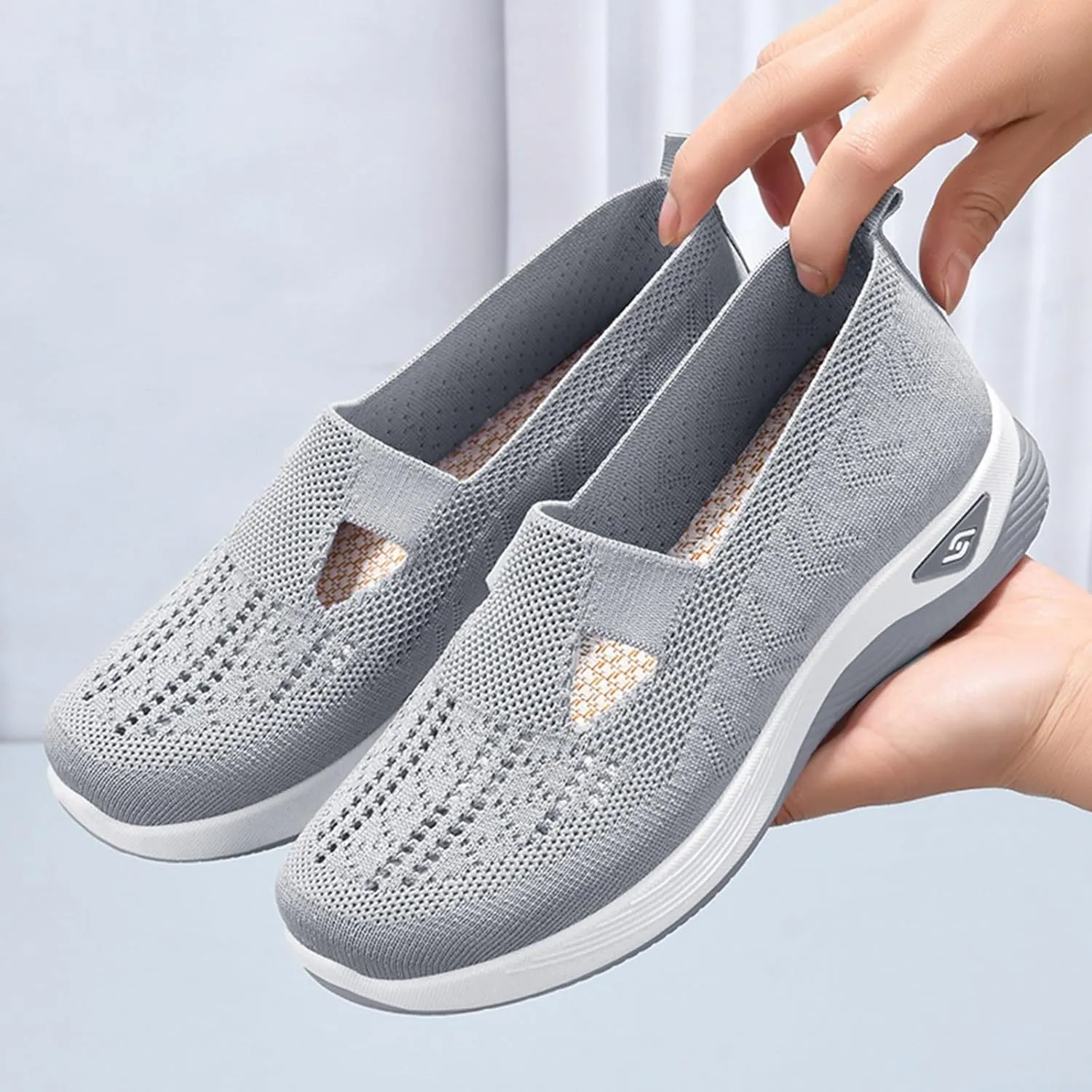 Walking Shoes Women Slip On Air Cushion Comfort Athletic Shoes Elastic Knit Lightweight Mesh Breathable Yoga Sneakers