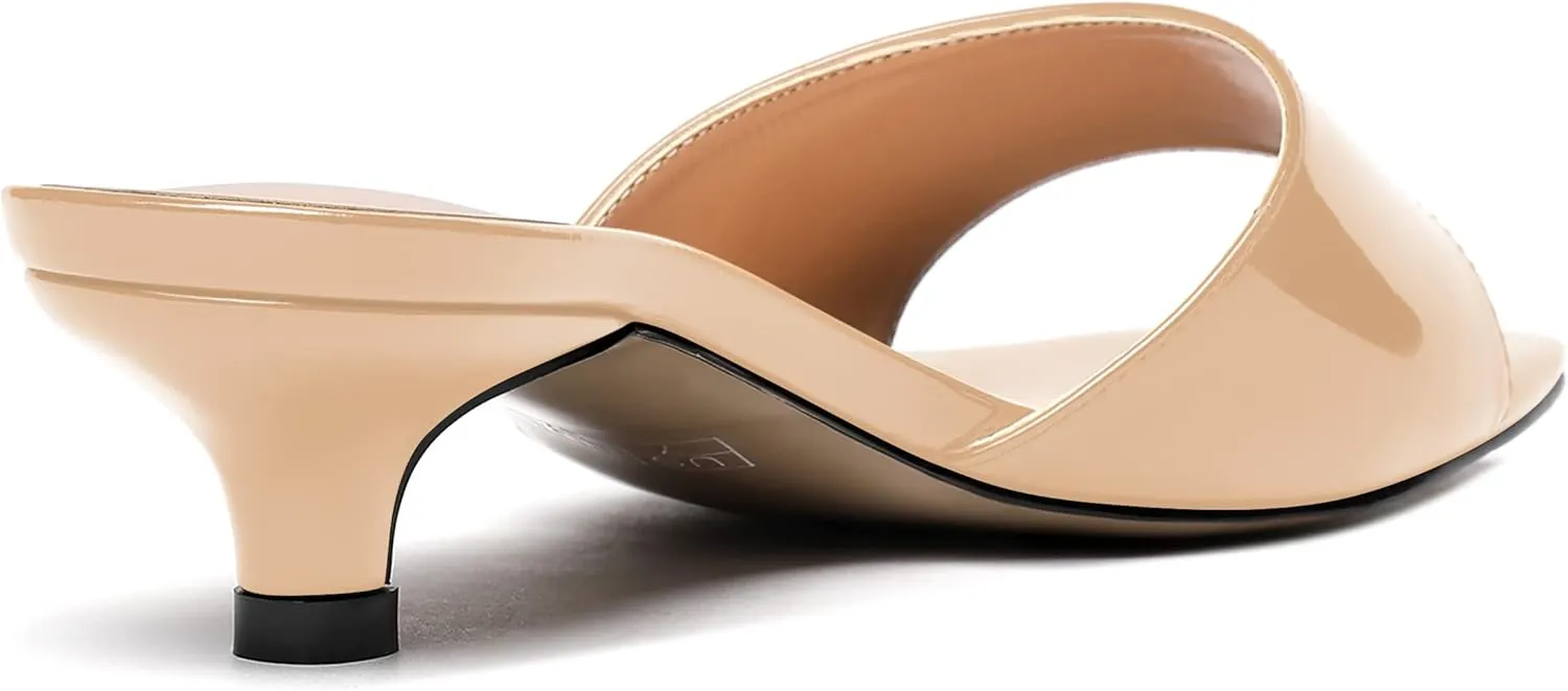 WAYDERNS Women's Square Toe Patent Slip On Open Toe Open Toe Dating Fashion Kitten Low Heel Sandals 1.5 Inch