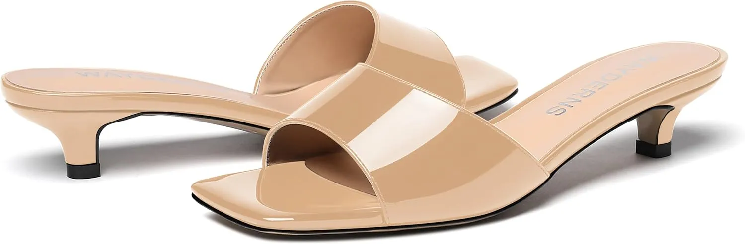 WAYDERNS Women's Square Toe Patent Slip On Open Toe Open Toe Dating Fashion Kitten Low Heel Sandals 1.5 Inch