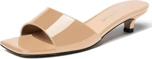 WAYDERNS Women's Square Toe Patent Slip On Open Toe Open Toe Dating Fashion Kitten Low Heel Sandals 1.5 Inch