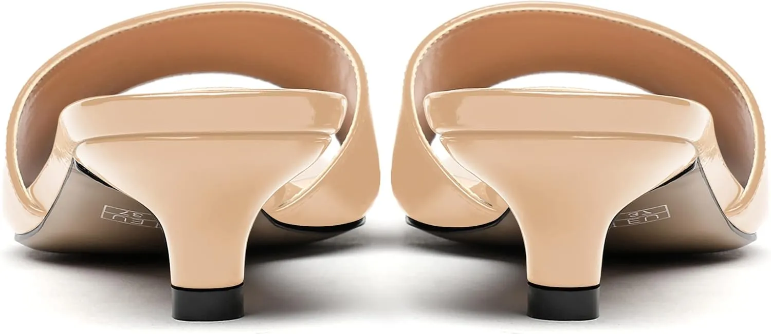 WAYDERNS Women's Square Toe Patent Slip On Open Toe Open Toe Dating Fashion Kitten Low Heel Sandals 1.5 Inch