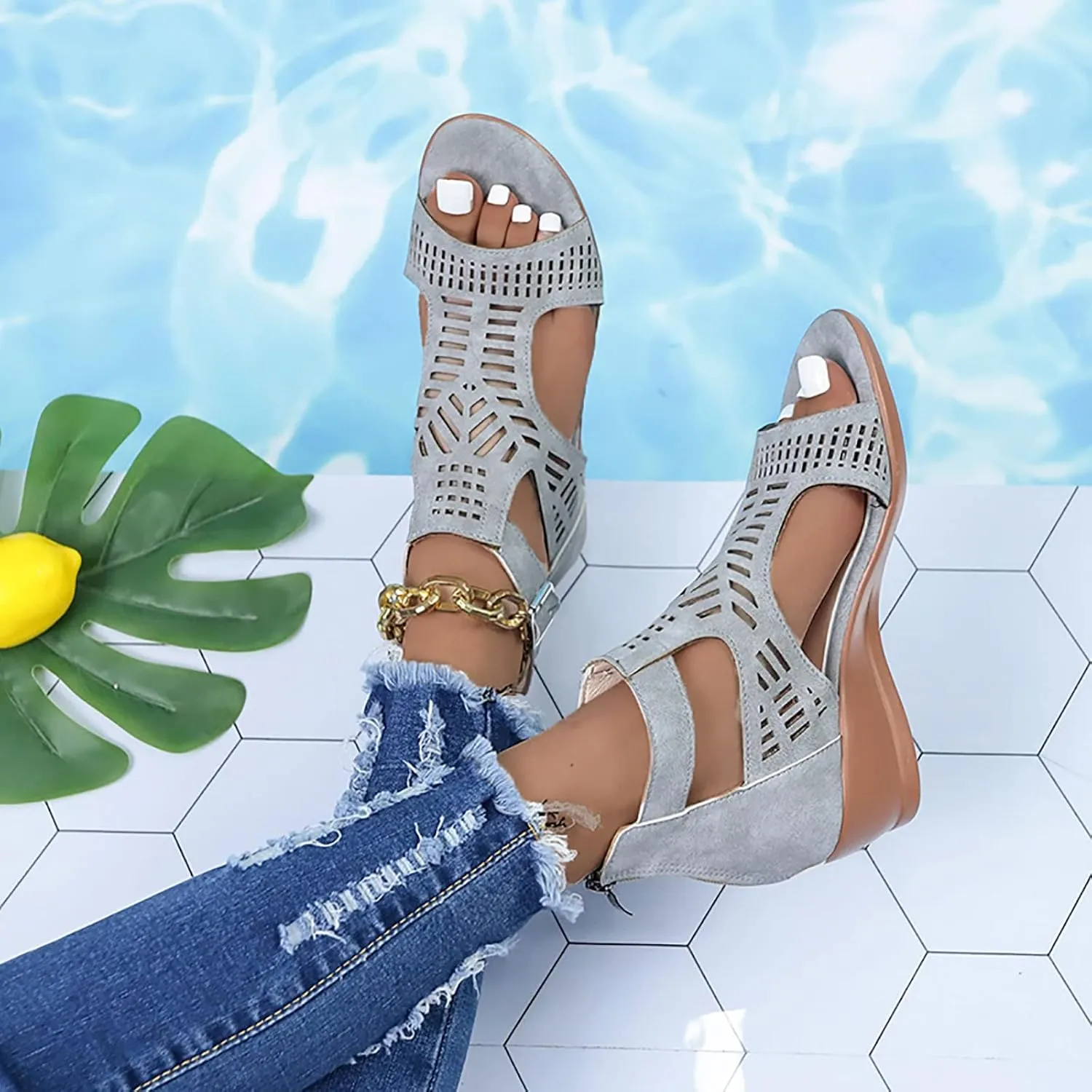 Wedge 2024 Heeled Sandals Cute Wedge Sandals Spring Open Toe Trendy Casual Comfort Summer Cover Heel Dressy Cutout