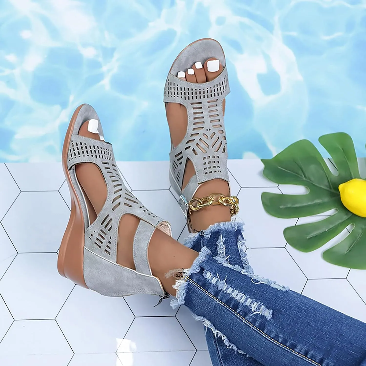Wedge 2024 Heeled Sandals Cute Wedge Sandals Spring Open Toe Trendy Casual Comfort Summer Cover Heel Dressy Cutout
